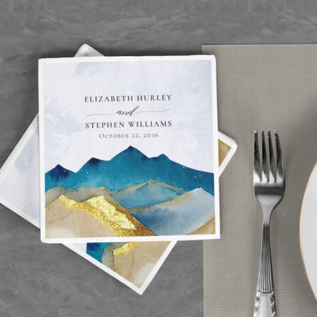 Servilleta De Papel Relieve metalizado dorado azul acuático Boda al ai (Subido por el creador)