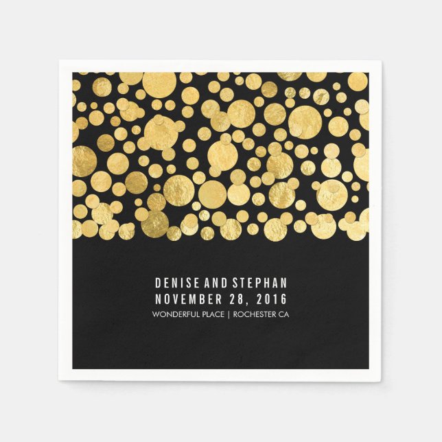 Servilleta De Papel Relieve metalizado dorado confetti boda negro (Anverso)