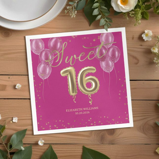 Servilleta De Papel Relieve metalizado dorado Dulce 16 Bday Balloons F (Subido por el creador)