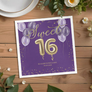 Servilleta De Papel Relieve metalizado dorado dulce 16 globos de cumpl