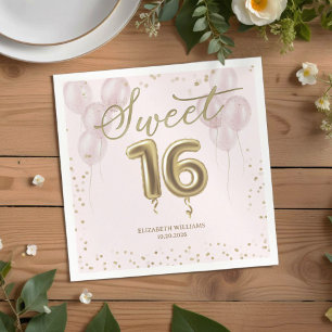 Servilleta De Papel Relieve metalizado dorado dulce 16 globos de cumpl