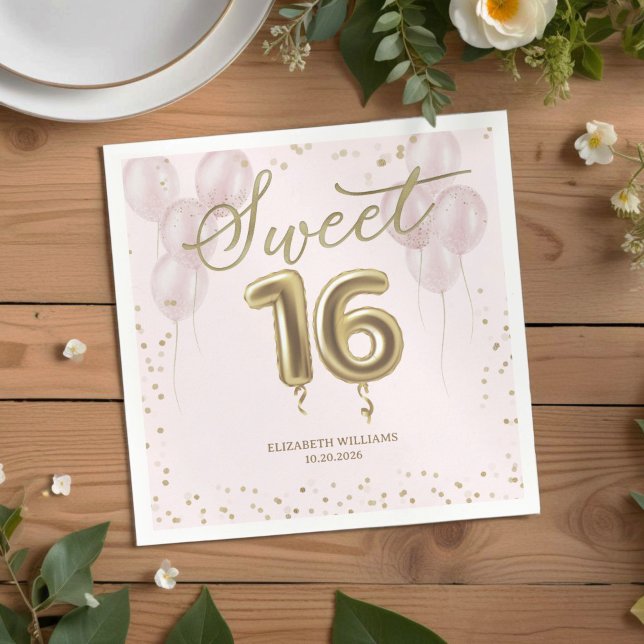 Servilleta De Papel Relieve metalizado dorado dulce 16 globos de cumpl (Subido por el creador)