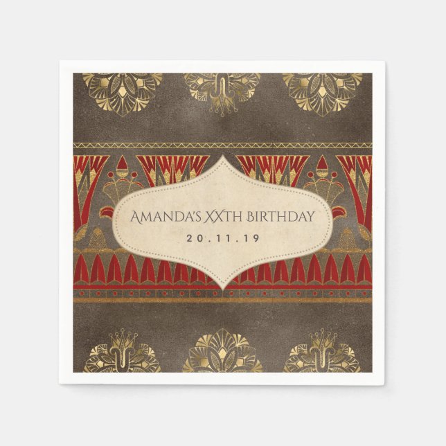 Servilleta De Papel Relieve metalizado dorado Fiesta temática egipcia (Anverso)