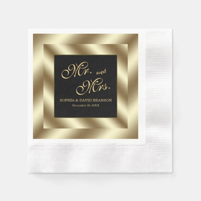 Servilleta De Papel Relieve metalizado dorado Glam y Boda negro (Anverso)
