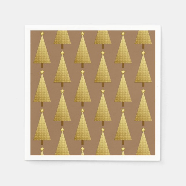 Servilleta De Papel Relieve metalizado dorado moderno árbol de Navidad (Anverso)