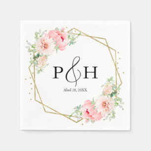 Servilleta De Papel Relieve metalizado dorado Monograma Boda floral ge