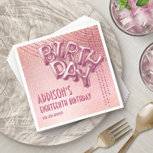 Servilleta De Papel Relieve metalizado dorado Rosa Globos Cumpleaños