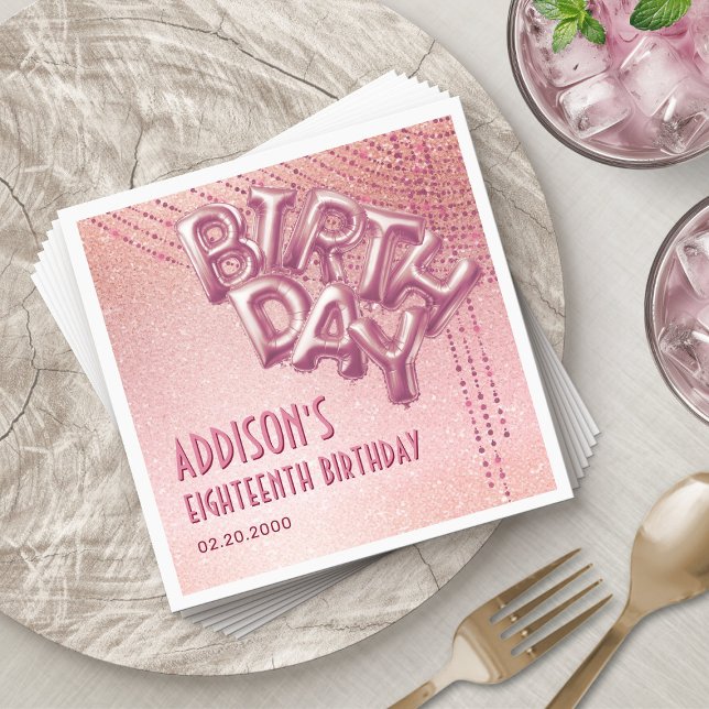 Servilleta De Papel Relieve metalizado dorado Rosa Globos Cumpleaños (Subido por el creador)