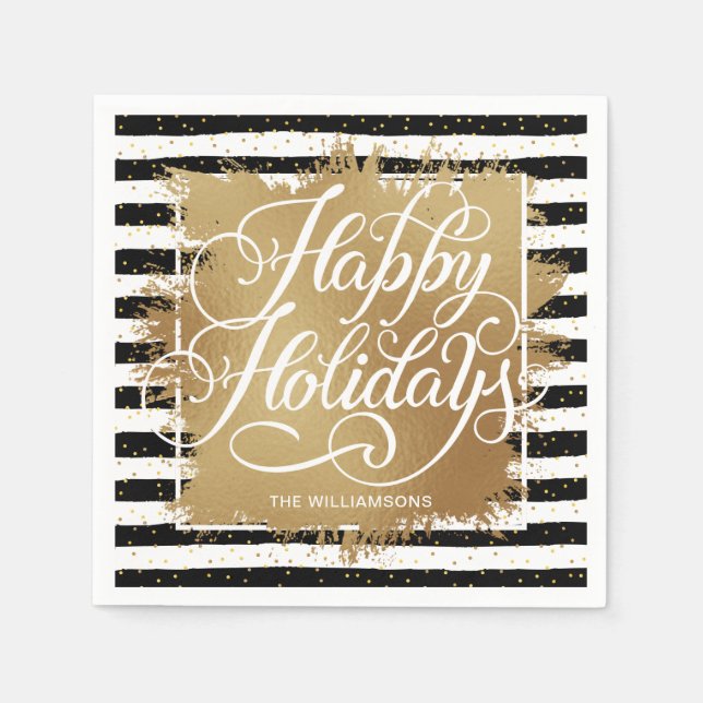 Servilleta De Papel Relieve metalizado Faux Gold Felices Fiestas Black (Anverso)