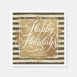 Servilleta De Papel Relieve metalizado Faux Gold Felices Fiestas Black