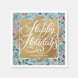 Servilleta De Papel Relieve metalizado Faux Gold Felices Fiestas Flore