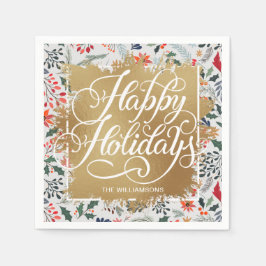 Servilleta De Papel Relieve metalizado Faux Gold Felices Fiestas Flore