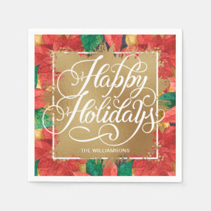 Servilleta De Papel Relieve metalizado Faux Gold Felices Fiestas Poins