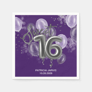 Servilleta De Papel Relieve metalizado plateado dulce 16 globos de cum