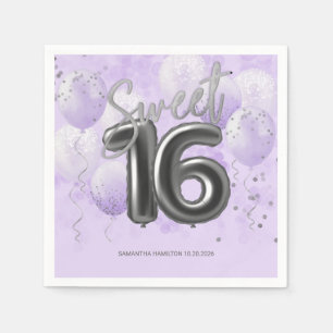 Servilleta De Papel Relieve metalizado plateado Sweet 16 Bday Balloons
