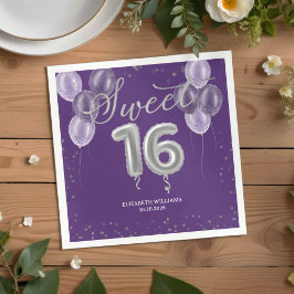 Servilleta De Papel Relieve metalizado plateado Sweet 16 Bday Balloons