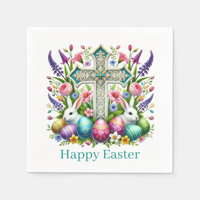 Servilleta De Papel Religious Happy Easter Cross  (Anverso)