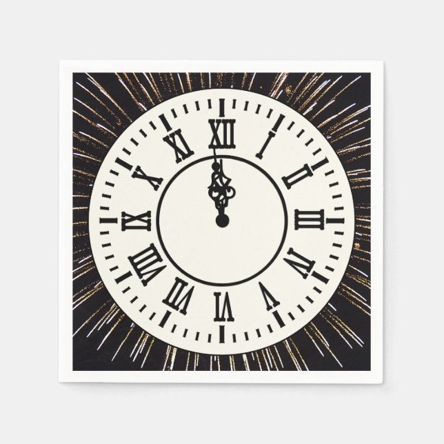 Servilleta De Papel Reloj de Año Nuevo sobre fuegos artificiales (Anverso)