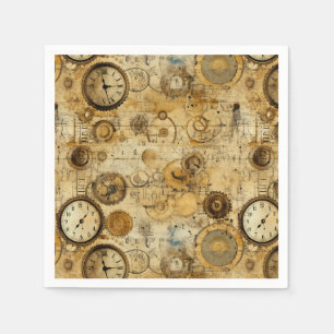 Servilleta De Papel Reloj de Grunge Rustic Steampunk (5)