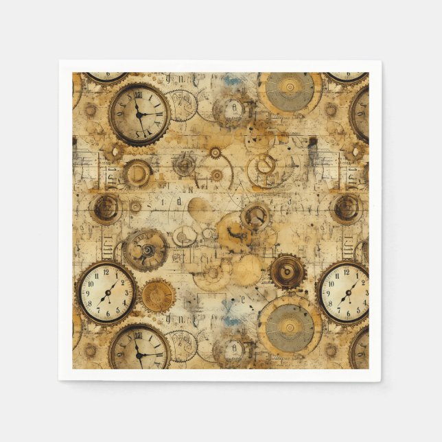 Servilleta De Papel Reloj de Grunge Rustic Steampunk (5) (Anverso)