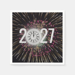 Servilleta De Papel Reloj de luna y fuegos artificiales Nochevieja 202