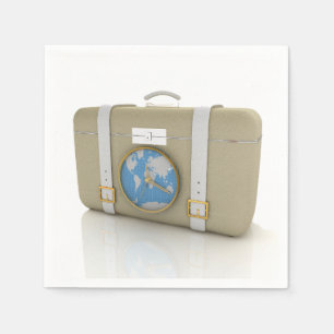 Servilleta De Papel Reloj de mapa mundial de maleta de viaje vintage