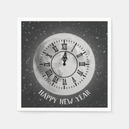 Servilleta De Papel Reloj De Medianoche De Año Nuevo En La Luna