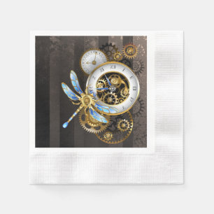Servilleta De Papel Reloj de vapor con libélula mecánica