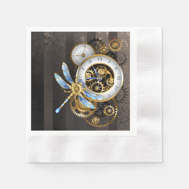 Servilleta De Papel Reloj de vapor con libélula mecánica (Anverso)