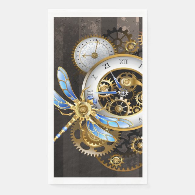 Servilleta De Papel Reloj de vapor con libélula mecánica (Anverso)