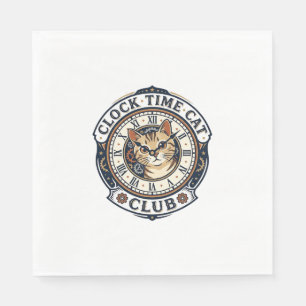 Servilleta De Papel Reloj Hora Gato Gato Gráfico Tee Arte - Reloj Hora
