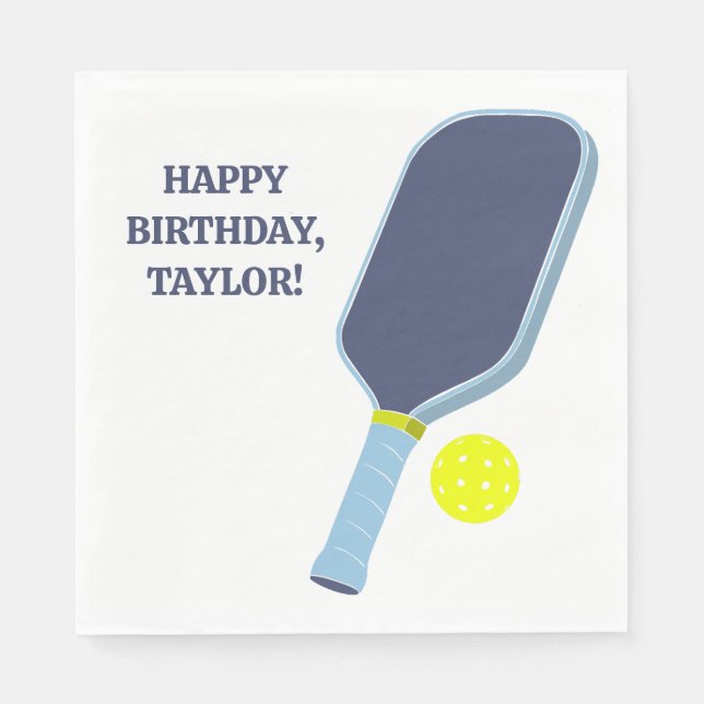 Servilleta De Papel Remo de Pickleball Personalizado Azul y Amarillo (Anverso)