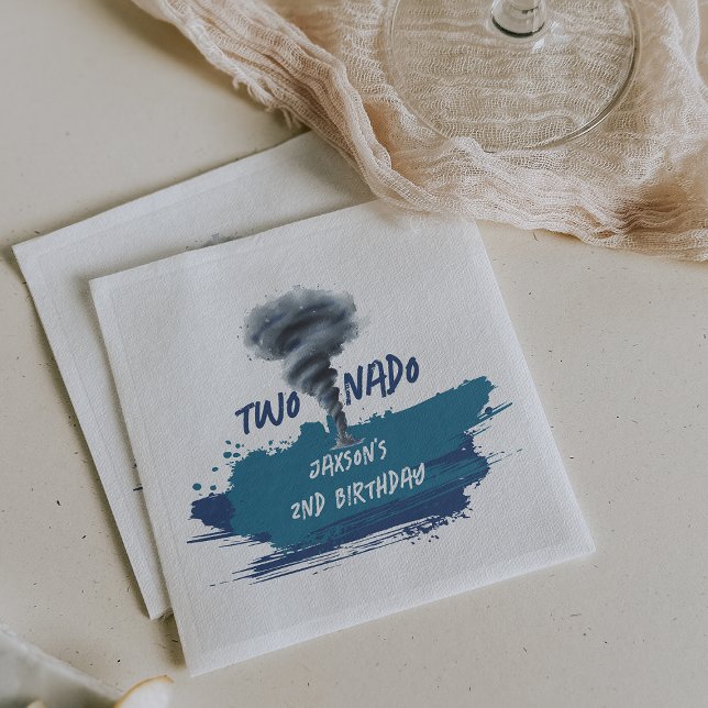 Servilleta De Papel Remolino Tornado Tornado Azul Grunge Cumpleaños (Twonado Twister Tornado Blue Grunge Birthday Napkins)