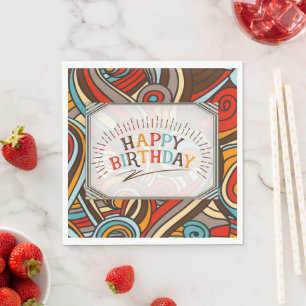 Servilleta De Papel Remolinos Coloridos y Tipografía Feliz Cumpleaños