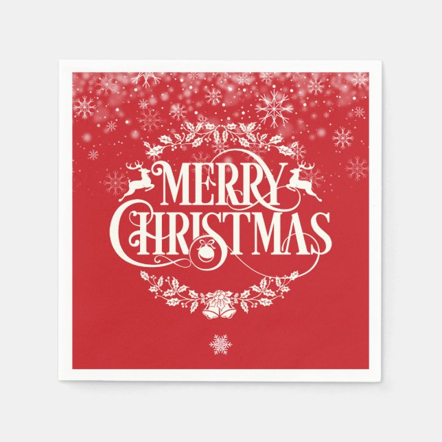 Servilleta De Papel Renindeer de Navidad Acebo Copos de Nieve Invernal (Anverso)