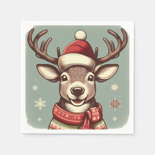 Servilleta De Papel Renne de Noël vintage (Anverso)