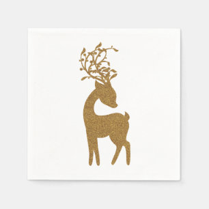 Servilleta De Papel Reno de Navidad con brillo dorado