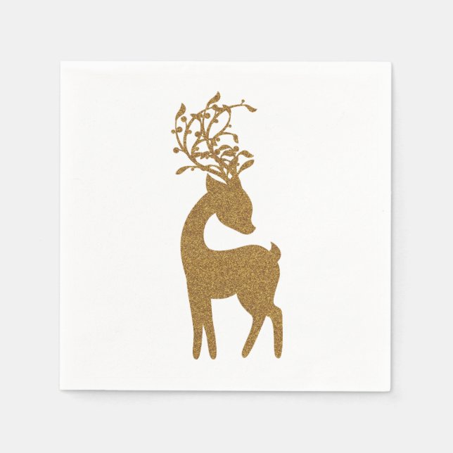 Servilleta De Papel Reno de Navidad con brillo dorado (Anverso)