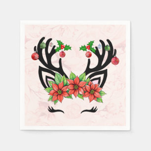 Servilleta De Papel Reno de Navidad con fondo floral