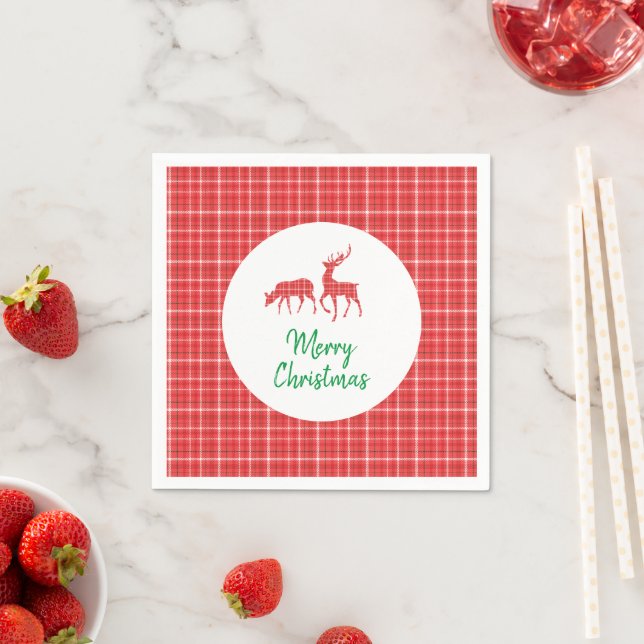 Servilleta De Papel Reno Feliz Navidad Rojo Twill Blanco (In situ)