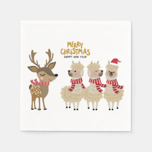 Servilleta De Papel Reno y alpacas de las Felices Navidad el