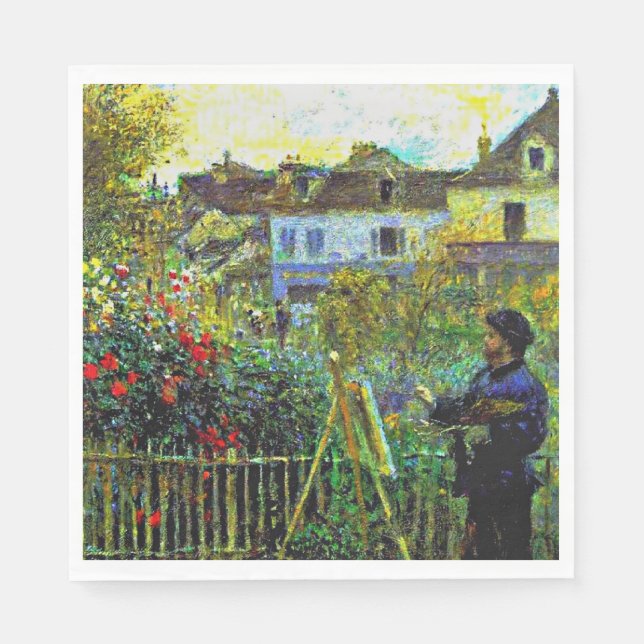 Servilleta De Papel Renoir - Monet Pintando en su jardín, (Anverso)