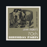 Servilleta De Papel Reparador de TV Vintage 70th Birthday Party P Napk<br><div class="desc">servilleta de papel de la fiesta de cumpleaños 70 del personalizable con un ilustracion retro de un reparador de TV. Puede cambiar fácilmente el texto (fuente, tamaño, color y posición) y el color de fondo haciendo clic en el botón personalizar o personalizar. Cumpleaños coincidente: guarda el libro de invitados de...</div>