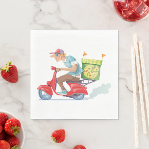 Servilleta De Papel Repartidor de Pizza en Scooter Rojo