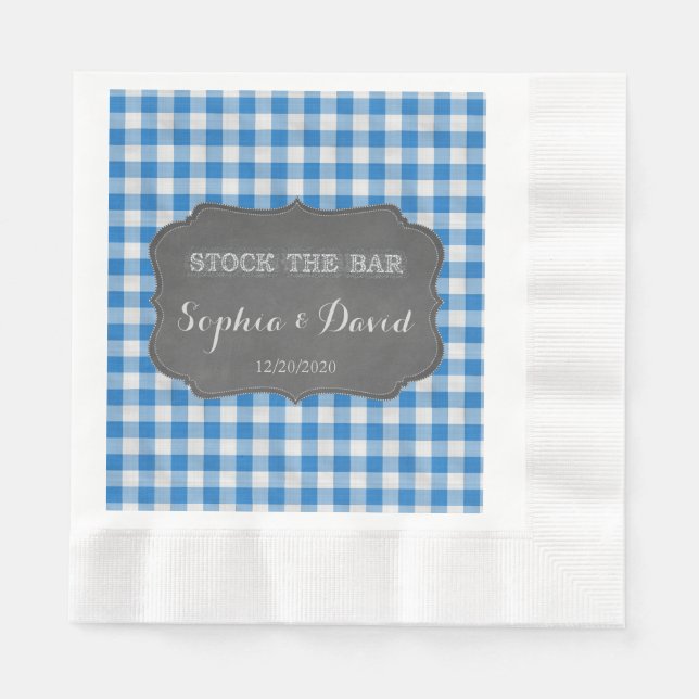 Servilleta De Papel Reserve el Bar Chalkboard Gingham Couples Shower (Anverso)