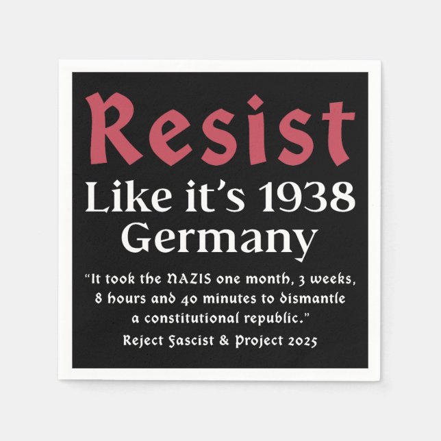 Servilleta De Papel Resist Like It's 1938 Alemania (Anverso)