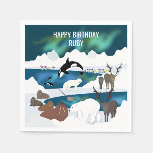 Servilleta De Papel Resto del oso polar ártico Walrus Orca Narwhal Fox