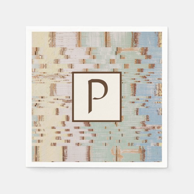 Servilleta De Papel Resumen azul marrón monogramado (Anverso)