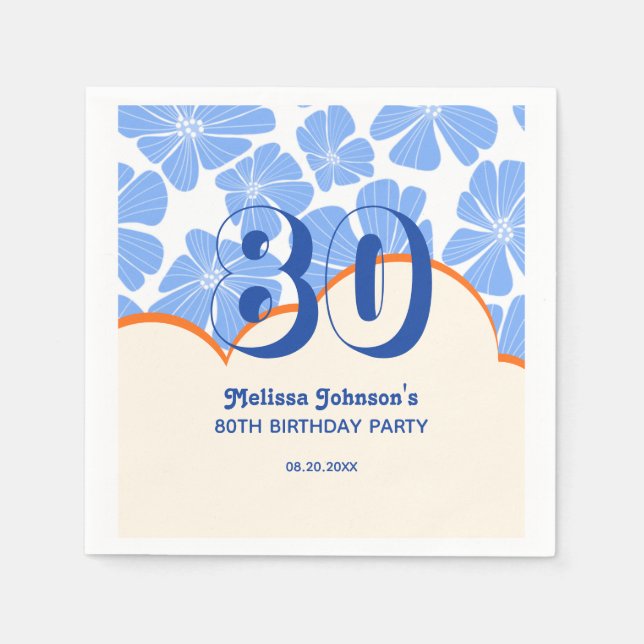 Servilleta De Papel Resumen Azul Retro Azul Chamomile Flower Cumpleaño (Anverso)