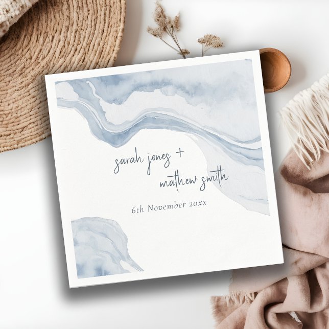 Servilleta De Papel Resumen Boda de acuarela de Blue Coastal Beach (Subido por el creador)